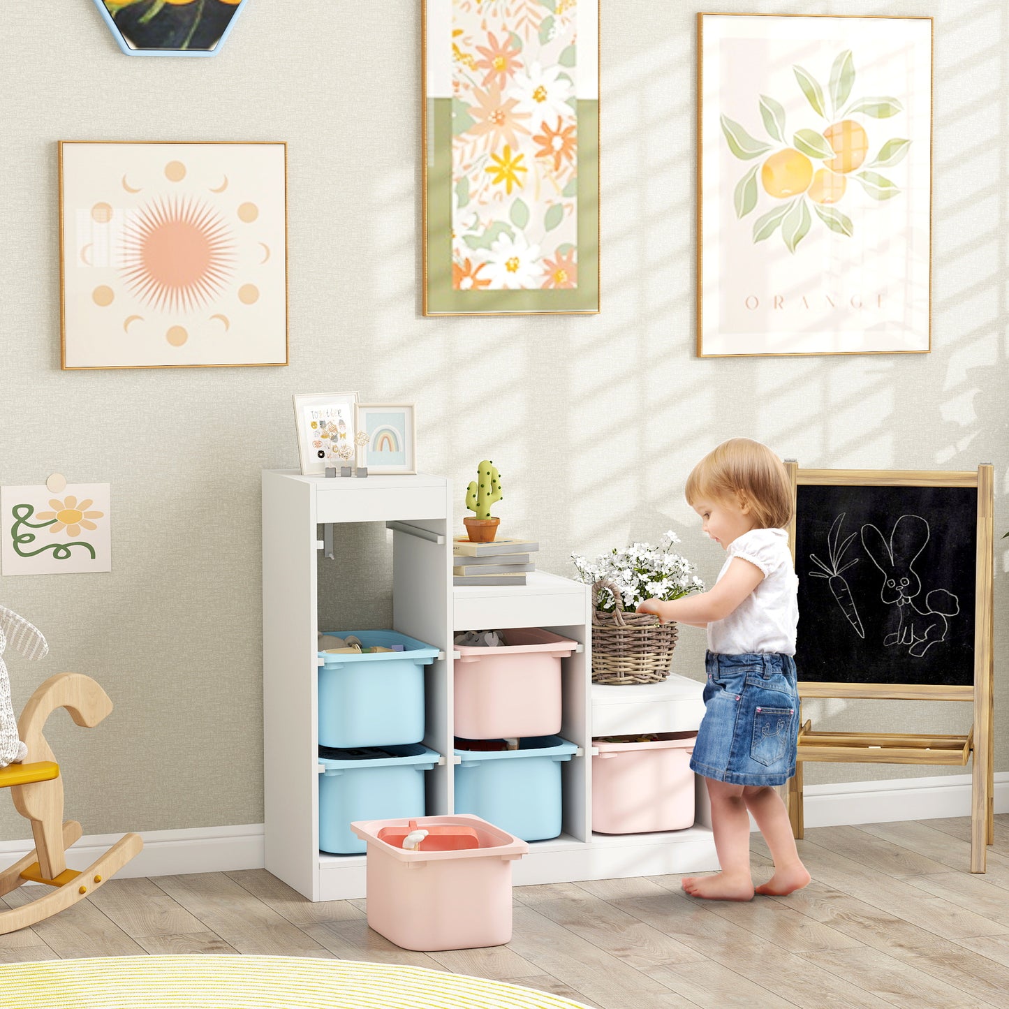 Toy Storage Organiser, Three-Layer Kids Toy Storage Units, with Removable Bins, for Ages 3-8 Years, Multi-colour