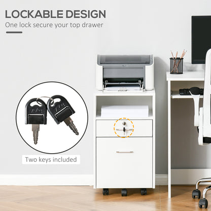 Lockable Two-Drawer Filing Cabinet, with Wheels - White