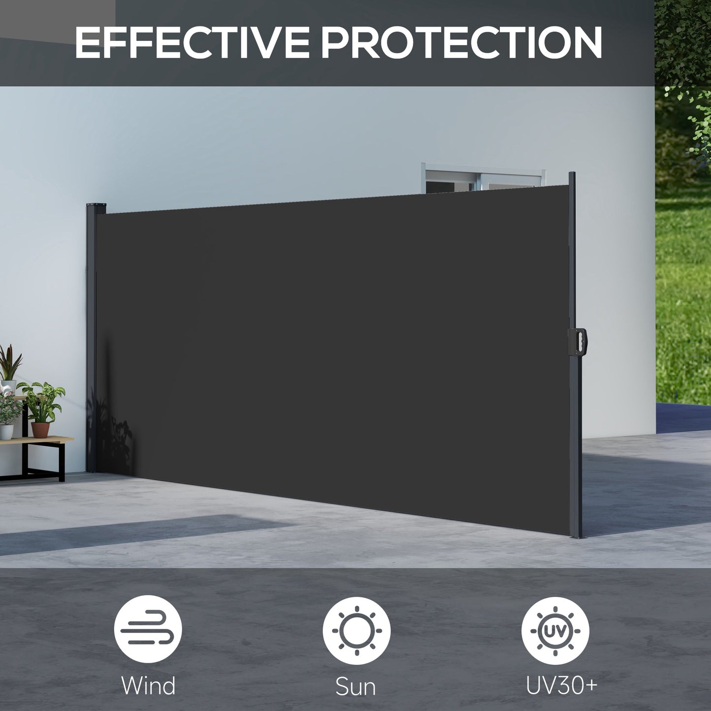 Retractable Side Awning, Outdoor Privacy Screen for Garden, Hot Tub, Balcony, Terrace, Pool, 400 x 160cm, Black