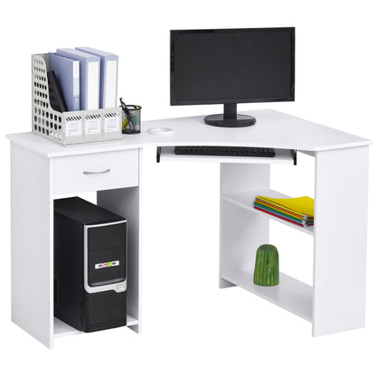 L-Shaped Corner Computer Desk w/ 2 Shelves Wide Worktop Keyboard Tray Drawer & CPU Stand Home Office Study Bedroom Furniture