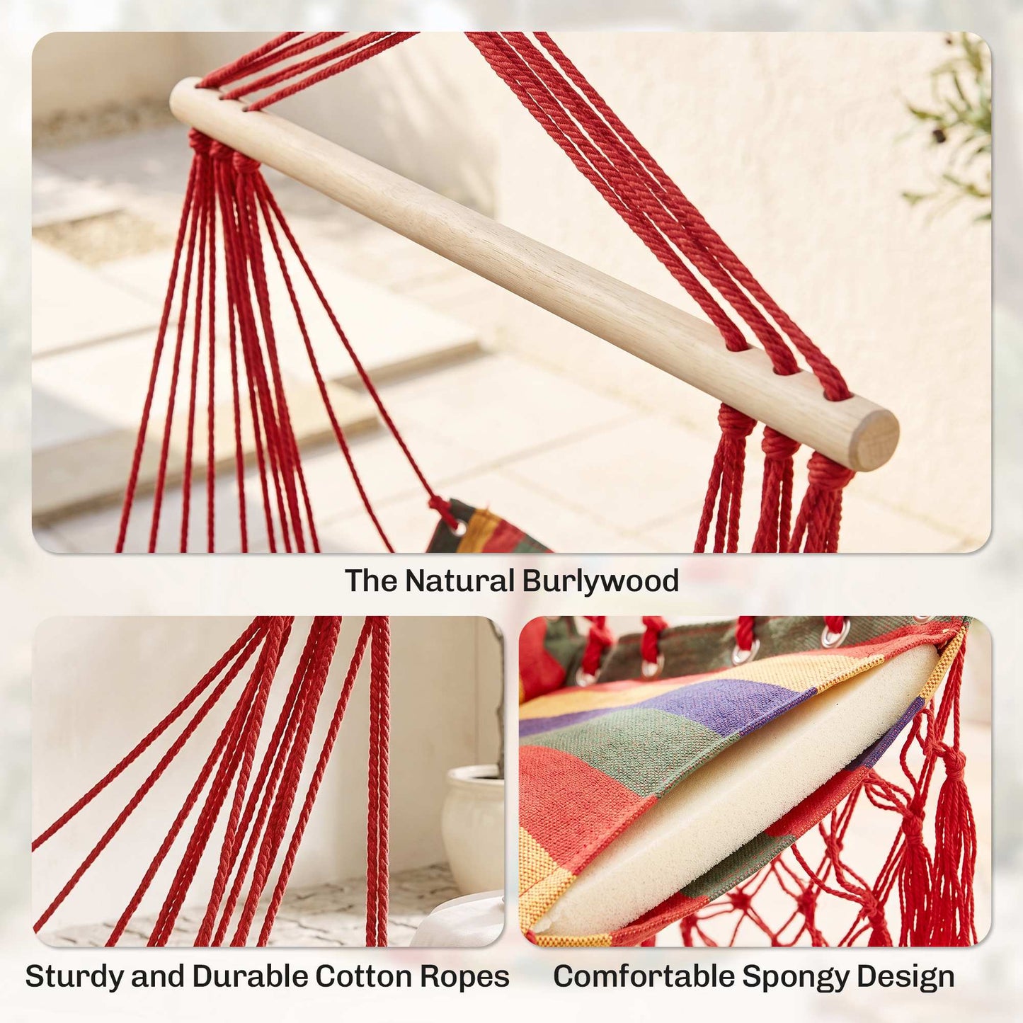 Hammock Chair Swing Colourful Striped Tree Hanging Seat Porch Indoor Outdoor Fabric Garden Furniture