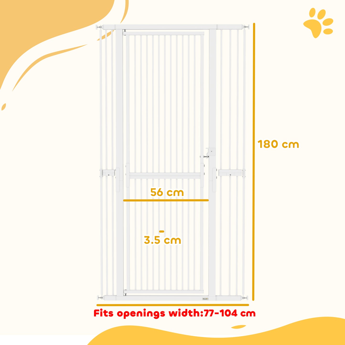 180cm Extra Tall Pet Gate with 3.5 cm Narrow Gap, Pressure Mounted No Drilling Cat Gate for Doorways, 77-104cm Width