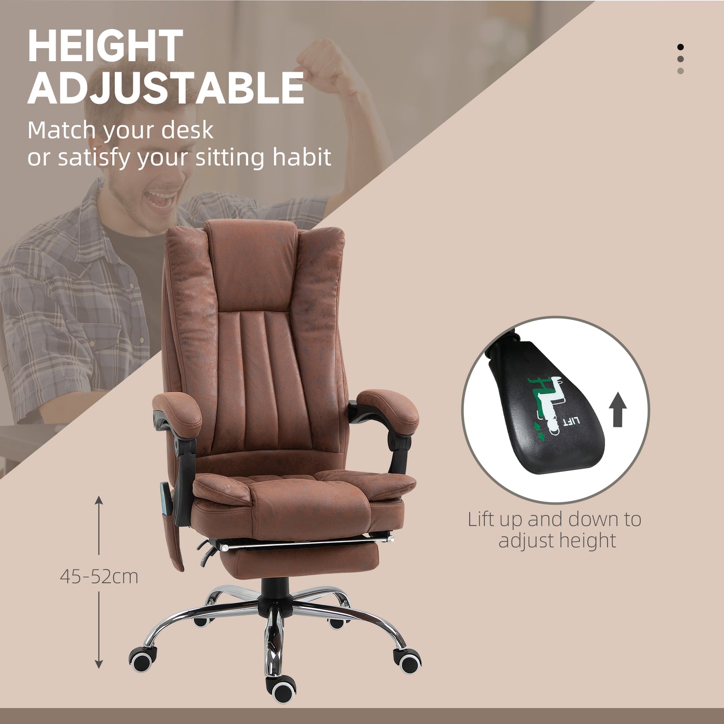 Office Chair with Massage and Heat, Microfibre Reclining Computer Desk Chair with Footrest and Adjustable Height