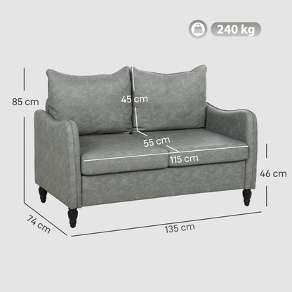 Faux Leather Marble-Effect Two-Seater Sofa - Grey