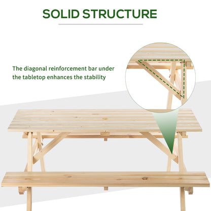 6 Seater Wooden Picnic Table Bench for Outdoor Garden or Patio with Parasol Cutout 150 cm Natural Wood Finish