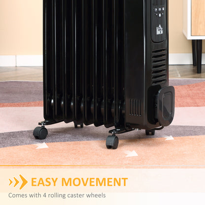 2000W Digital Oil Filled Radiator, 9 Fin, Portable Electric Heater with LED Display, 24-Hour Timer, 3 Heat Settings
