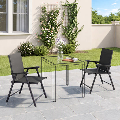 Folding Garden Chairs Set of 2, Foldable Garden Dining Chairs with High Back, Armrests, Texteline Seat, Black
