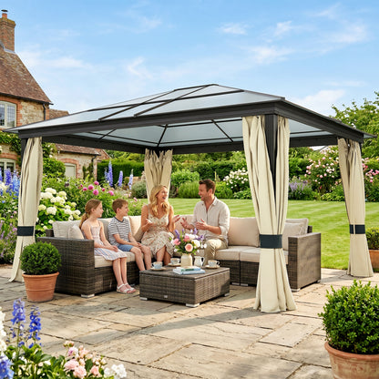 3.6 x 4m Hardtop Gazebo Canopy with Polycarbonate Roof and Aluminium Frame