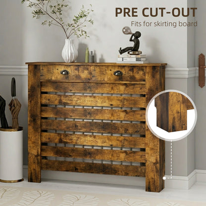 95.5H x 111Wcm Radiator Cover, with Drawer - Rustic Brown