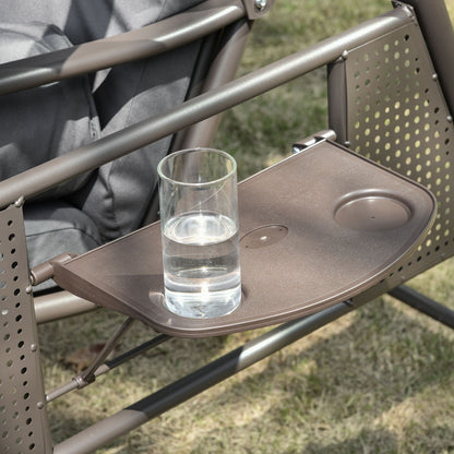 3 Seater Garden Swing Chair Outdoor Hammock Bench w/ Adjustable Canopy, Cushions and Cup Trays, Brown Steel Frame