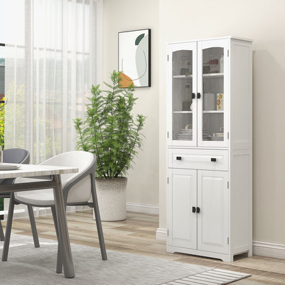 Kitchen Cupboard, Freestanding Storage Cabinet with 2 Adjustable Shelves, Drawer and Glass Door for Living Room, Dining Room