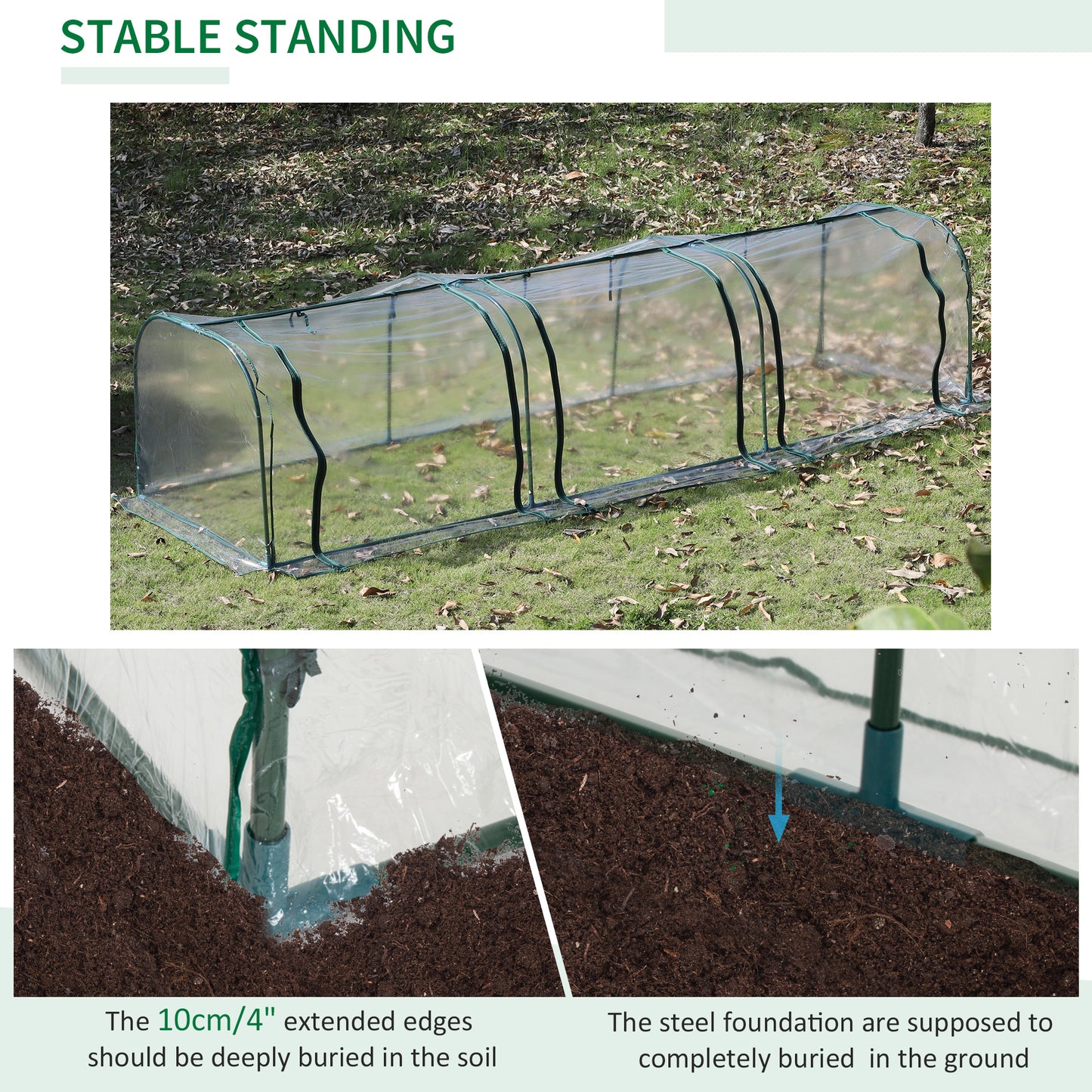 Mini Greenhouse, Small Polytunnel Green House with Zipped Doors, Steel Frame for Garden Patio, 300 x 100 x 80cm, Clear