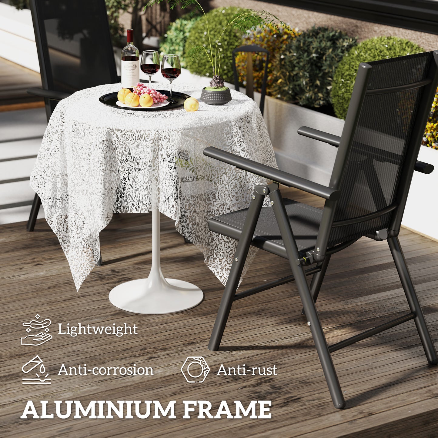 Set of 2 Folding Garden Chairs, Aluminium Frame Outdoor Dining Chairs with Breathable Mesh Back and Seat