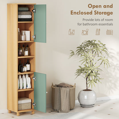 Bathroom Cabinet with Adjustable Shelves and Open Shelves - Green