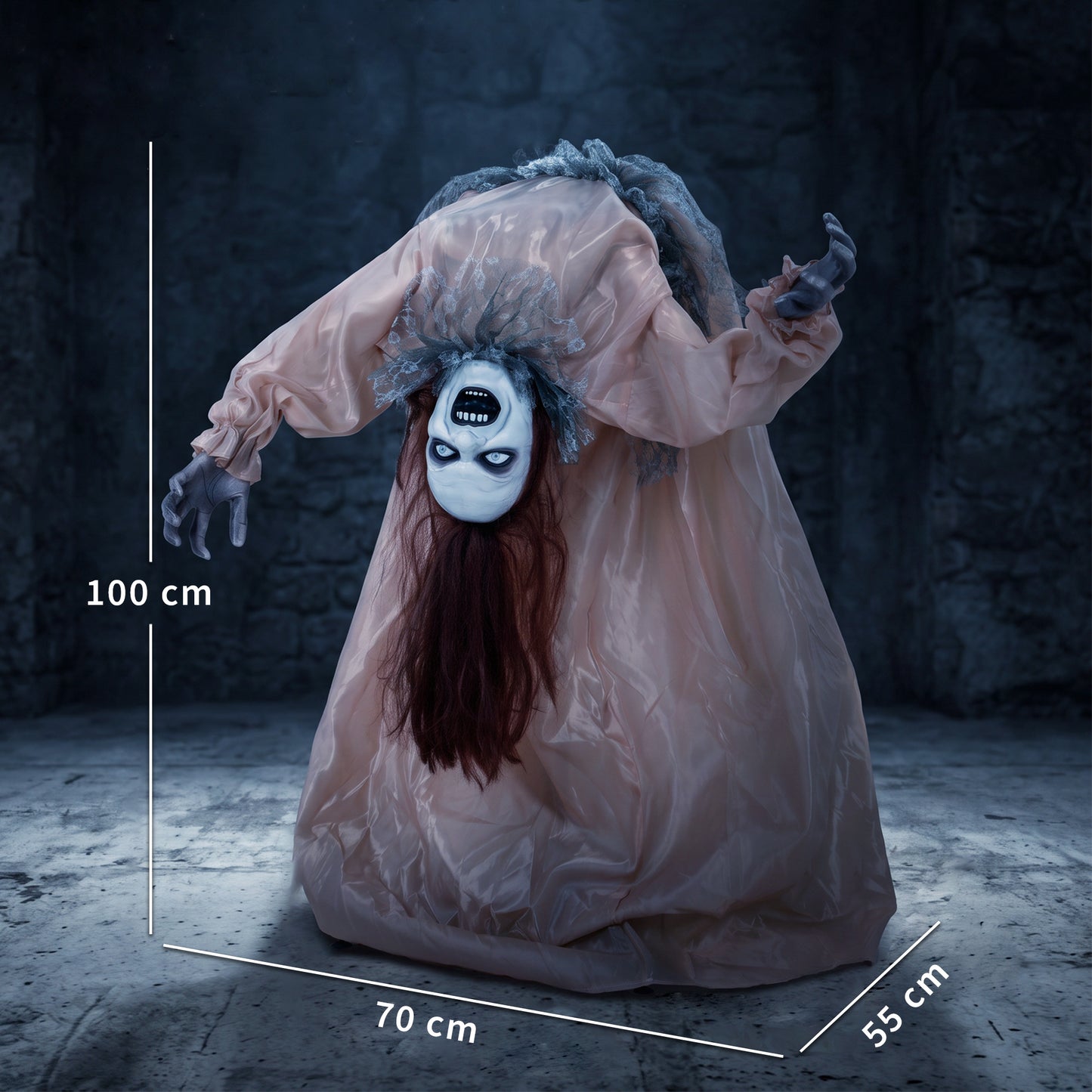 Animated Halloween Ghost, Halloween Animatronics with Creepy Screams, Glowing Eyes, Sound/Touch Activated