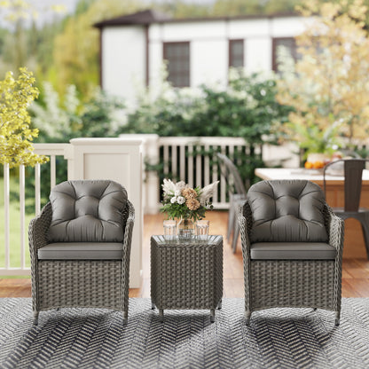 Three-Piece Super Padded Rattan Set - Light Grey