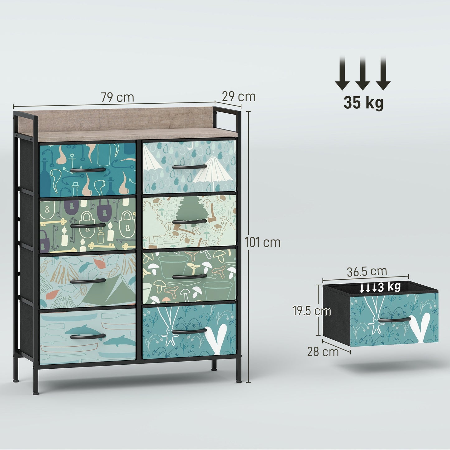 8-Drawer Chest of Drawers - Blue