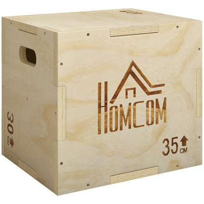 3-in-1 Wooden Plyo Box, Plyometric Jump Box with Handle Openings for Home Gym, 12" x 14" x 16", Natural