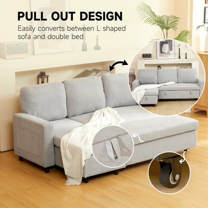 Pull Out Sofa Bed with Storage - Light Grey