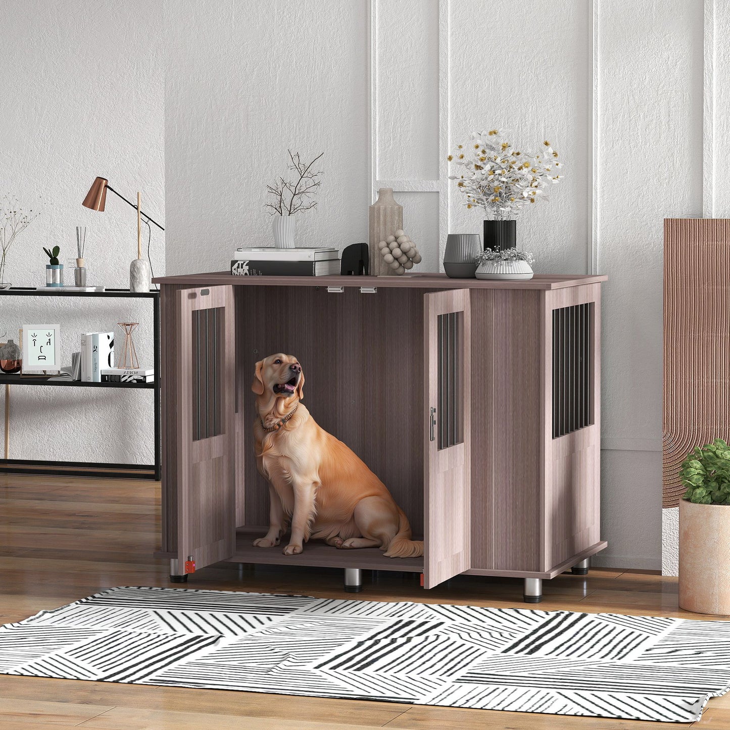 Dog Crate Table for Medium and Large Dogs with Magnetic Door for Indoor Use, 114 x 60 x 82 cm, Purple