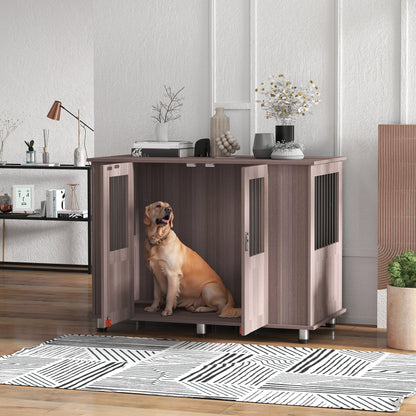 Dog Crate Table for Medium and Large Dogs with Magnetic Door for Indoor Use, 114 x 60 x 82 cm, Purple