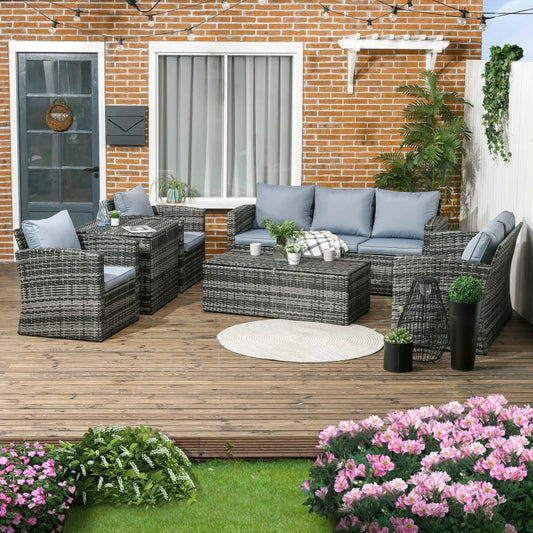 Outdoor Rattan Wicker Garden Furniture Set with Storage Table and Cushions - 6 Pieces - Grey