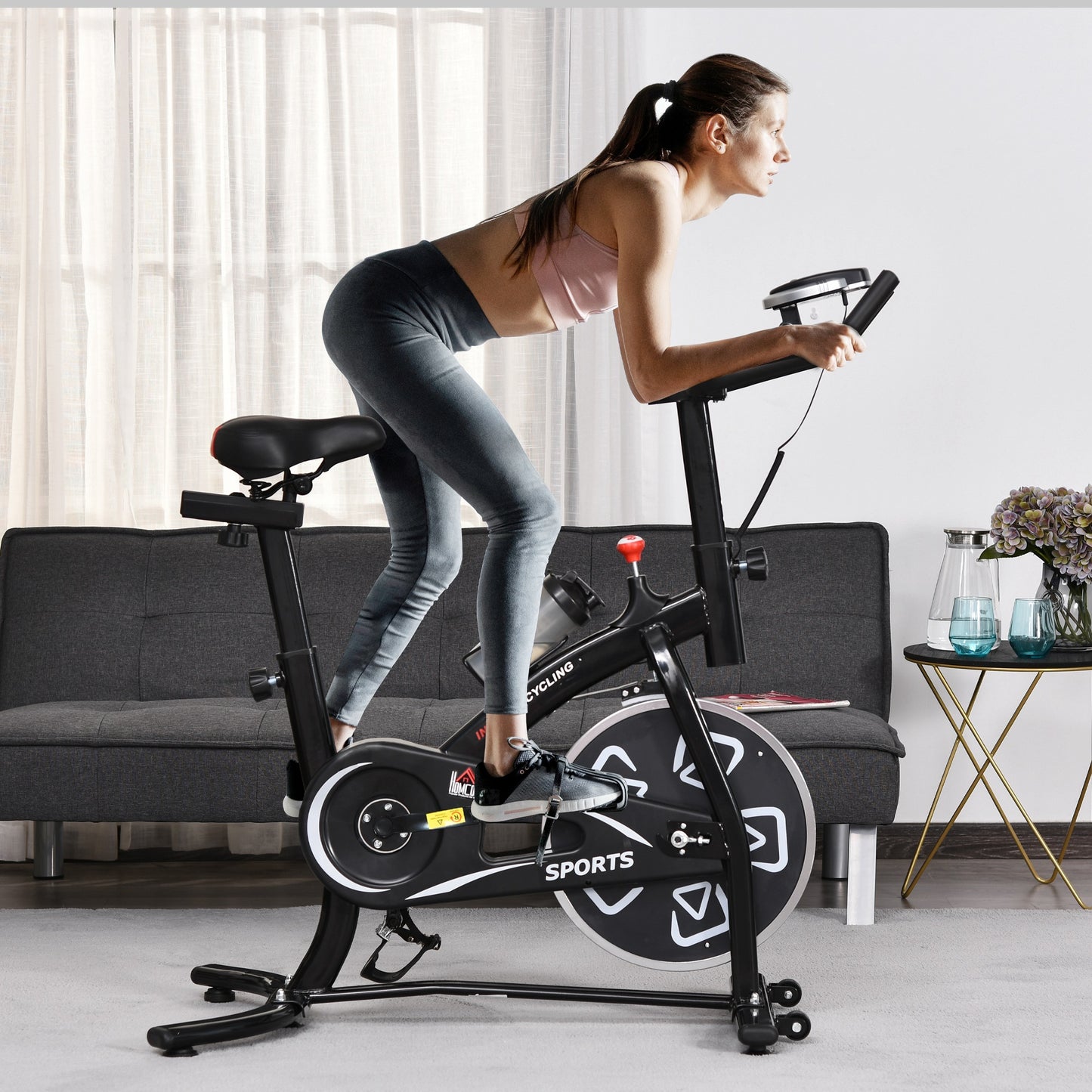 Indoor Stationary Exercise Bike 6kg Flywheel Fitness Cardio Workout Bke Trainer for Home Gym w/ Adjustable Resistance LCD Mon