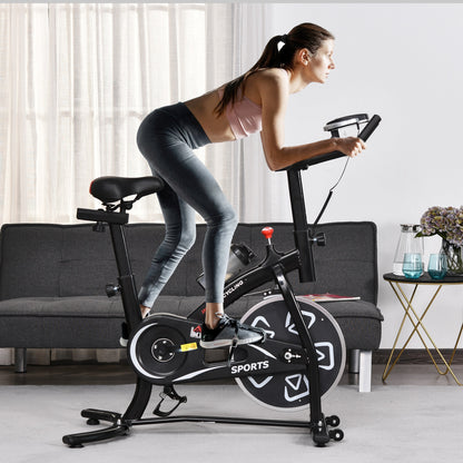 Indoor Stationary Exercise Bike 6kg Flywheel Fitness Cardio Workout Bke Trainer for Home Gym w/ Adjustable Resistance LCD Mon