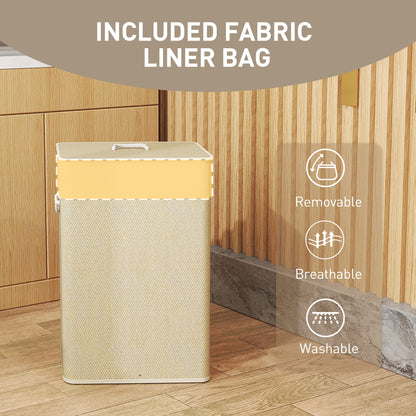 Bamboo Laundry Basket with Lid, 72L Laundry Hamper with Rope Handles