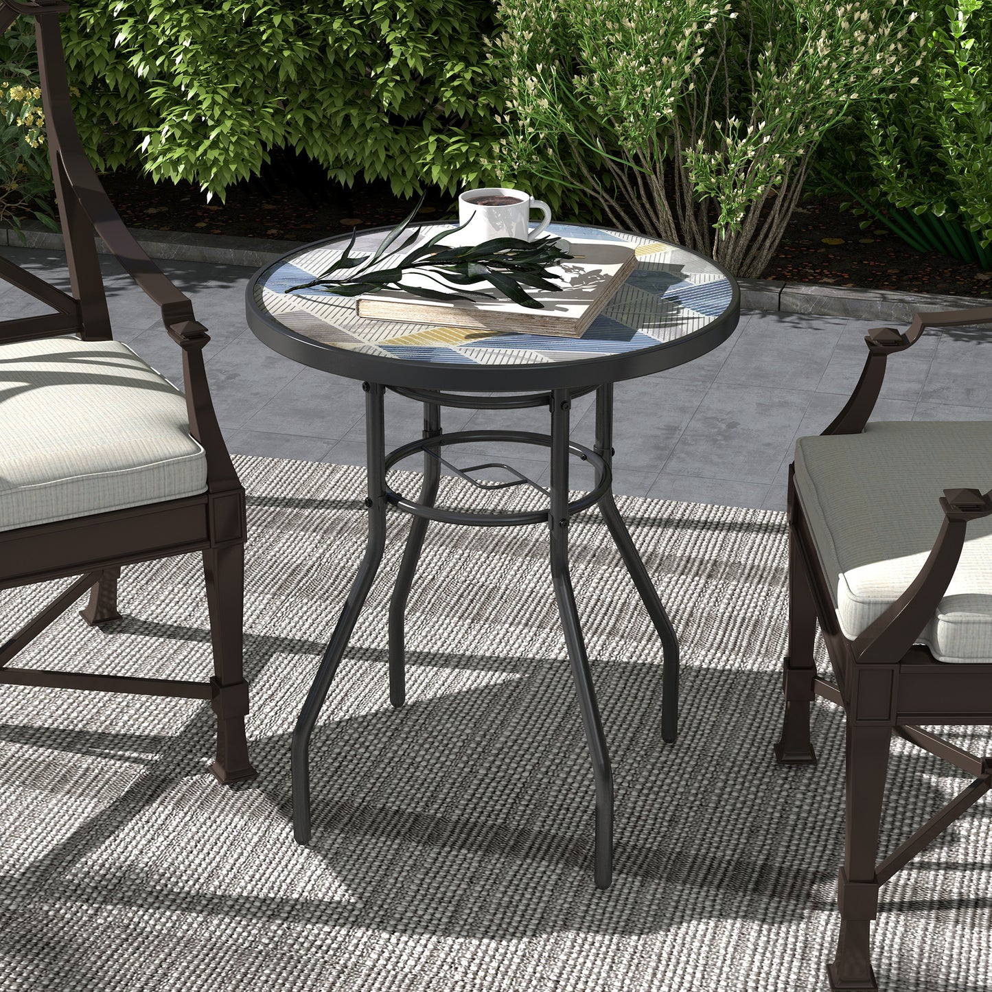 Φ60 Garden Table, with Glass Printed Tabletop - Multicolour