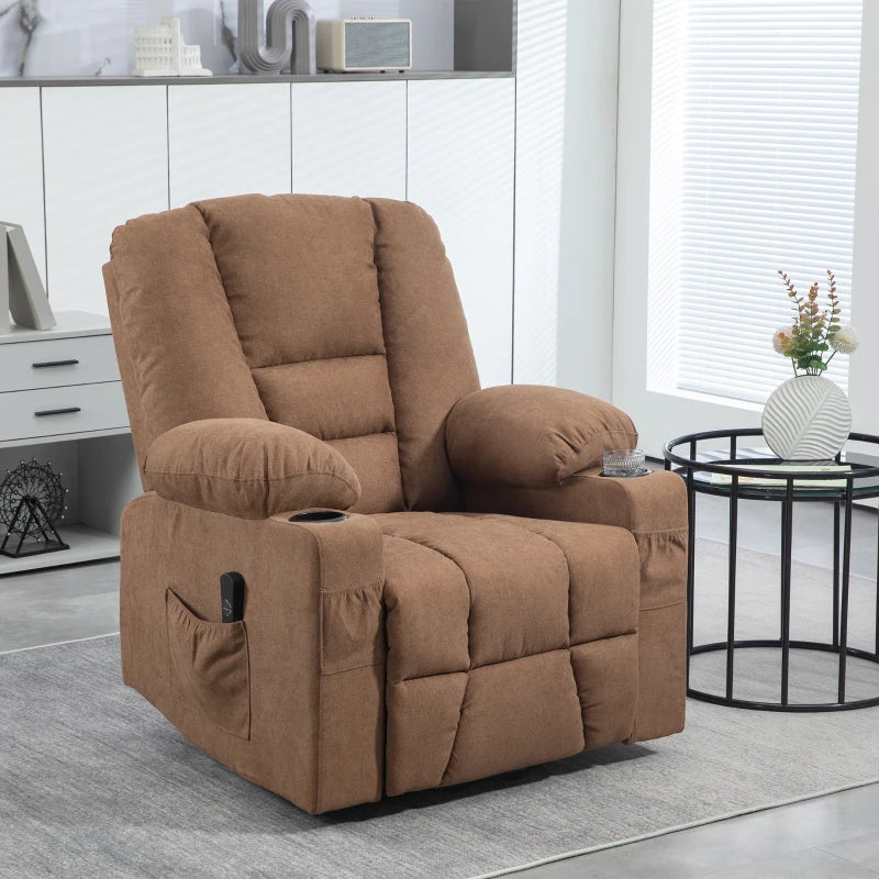 Oversized Riser and Recliner Armchair with Side Pockets, Remote Control and Drink Holders