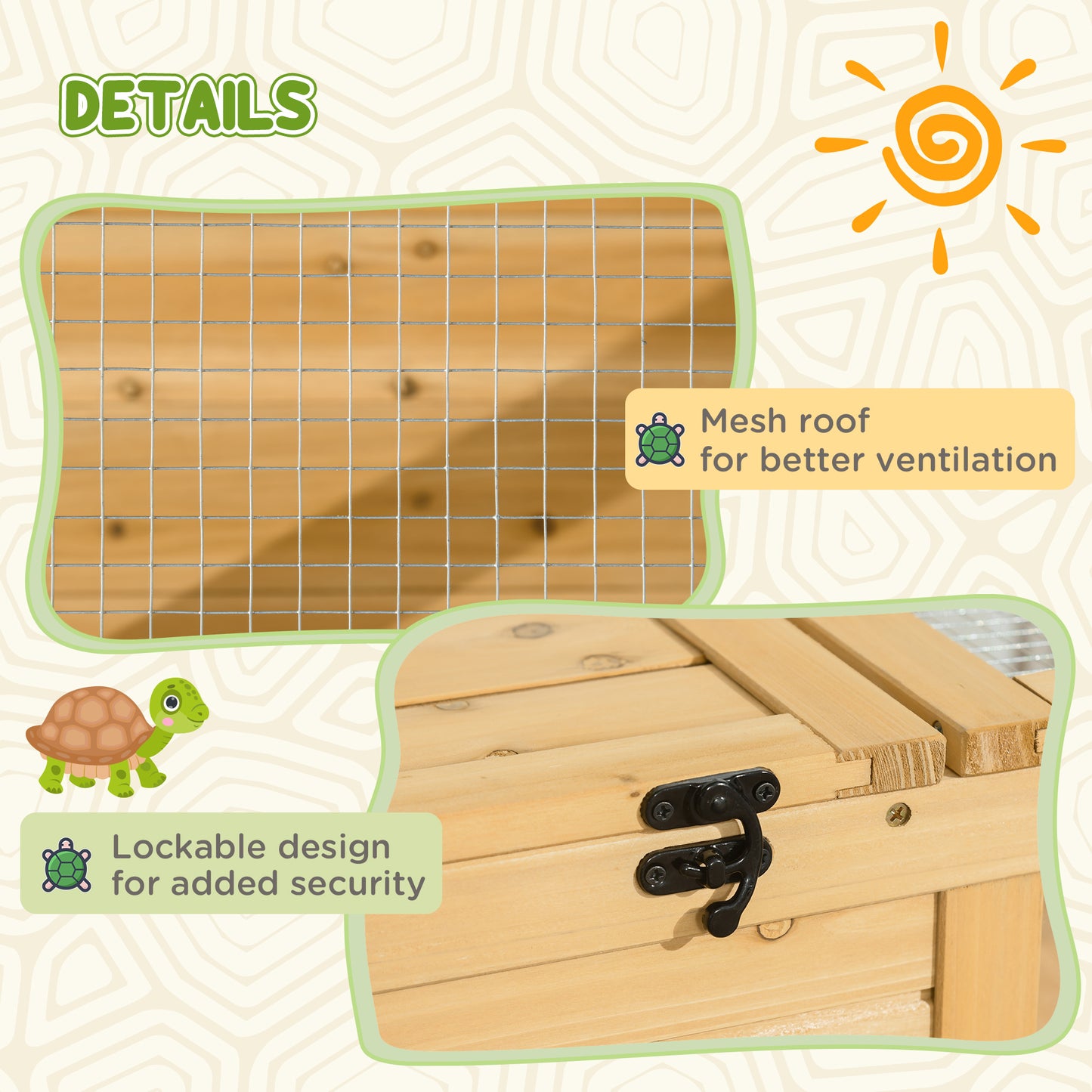 Tortoise House, Small Reptile Wooden House, with Mesh Roofs, Side Panels, for Turtles, Lizards, Geckos and Snakes