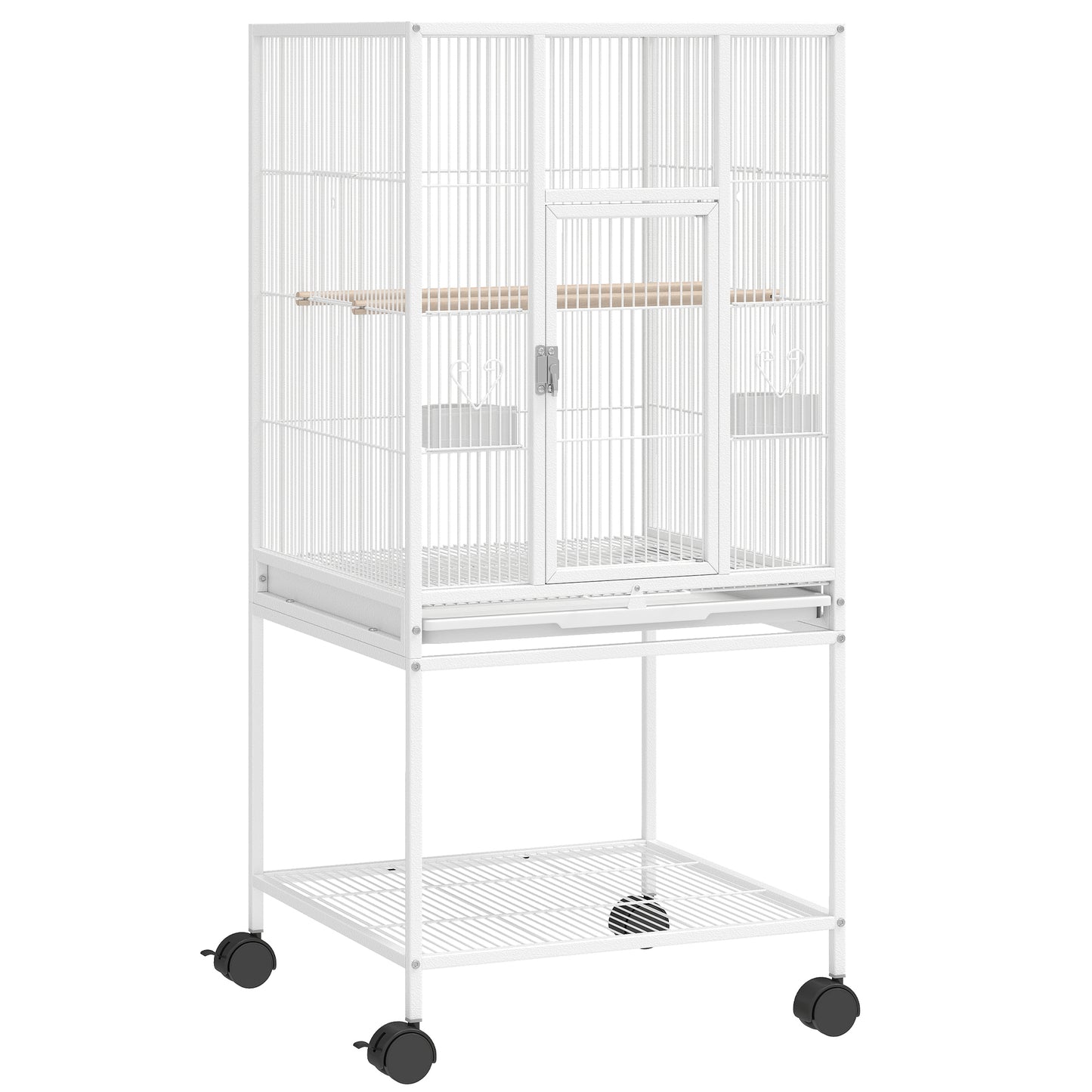 Bird Cage Detachable with Rolling Stand Parrot Cage with Storage Shelf White