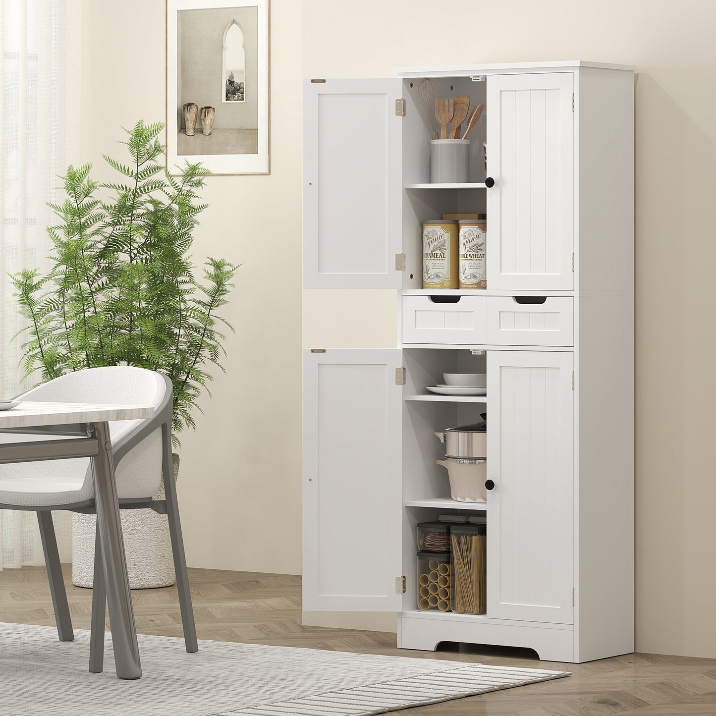 Tall Bathroom Cabinet, Freestanding Bathroom Storage Cabinet with Drawer, Shelves and Doors, 60 x 30 x 160 cm, White