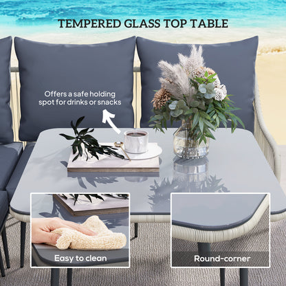 Six-Piece Rattan Strong Garden Sofa Set with Removable and Washable Covers - Grey