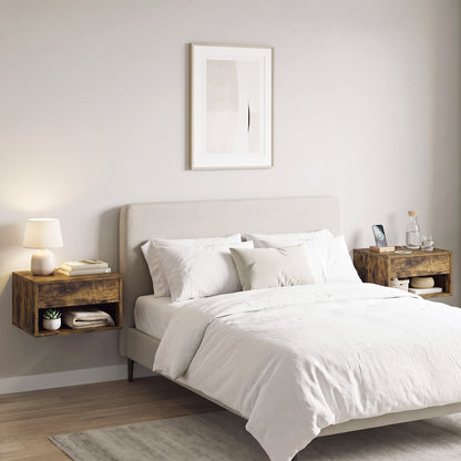 Set of Two Floating Bedside Tables - Rustic Brown