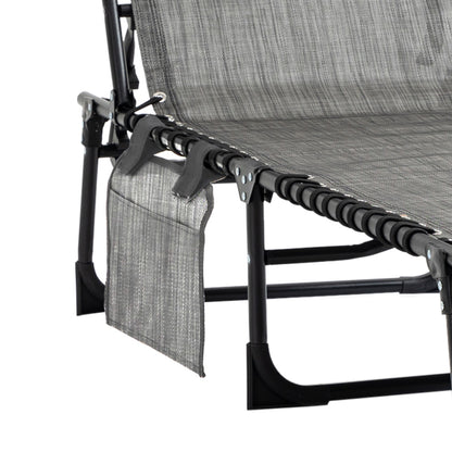 Portable Sun Lounger, Folding Camping Bed Cot, Reclining Lounge Chair 5-position Adjustable Backrest with Side Pocket