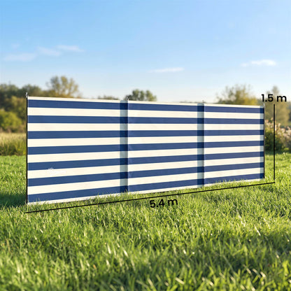 4 Pole Camping Windbreaks, Beach Wind Shield Shelter with Carry Bag and Steel Poles, 540cm x 150cm, Dark Blue