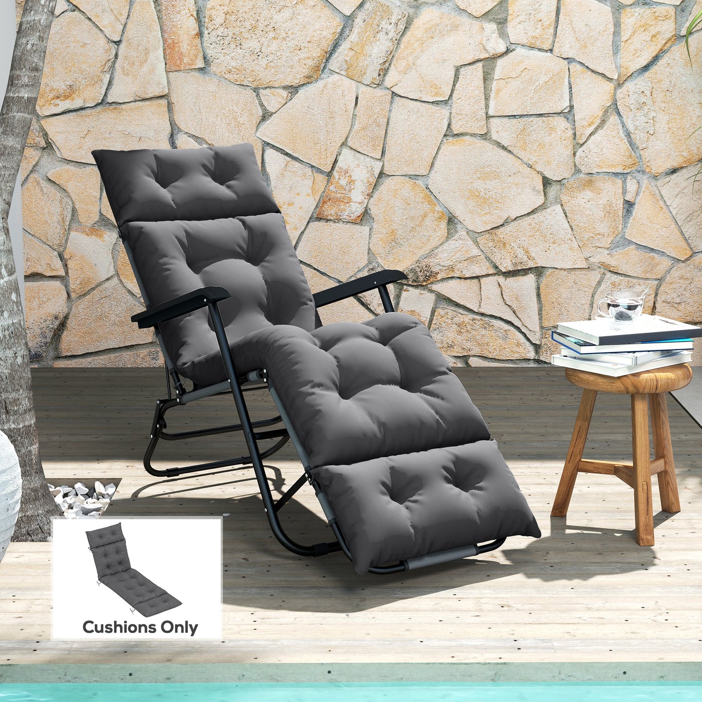 Sun Lounger Cushion Only, 190 x 56 x 10 cm Garden Lounge Chair Cushion, UPF20+ 220gsm Fabric