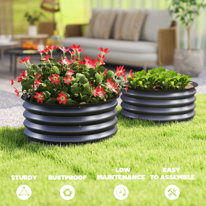 Set of 2 Raised Garden Bed, Metal Planter Box with Safety Edging, Easy-to-assemble Stock Tank, Dark Grey