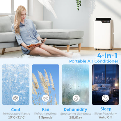 Portable Air Conditioner 12000 BTU, 4-in-1 AC Unit with Cool, Dehumidifier, Fan, Sleep Mode, WiFi Voice Remote Control