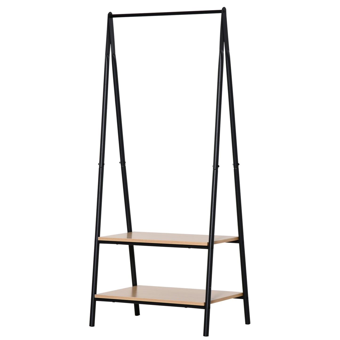 Clothes Rail, Freestanding Metal Clothes Rack with 2 Tier Storage Shelves for Bedroom and Entryway, 64 x 42.5 x 149 cm