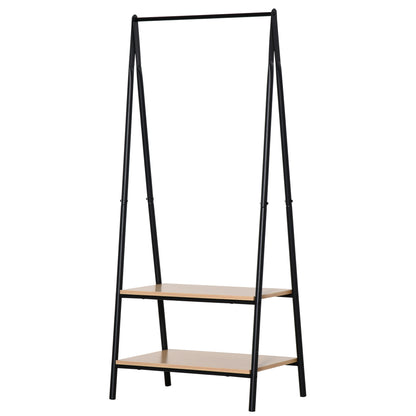 Clothes Rail, Freestanding Metal Clothes Rack with 2 Tier Storage Shelves for Bedroom and Entryway, 64 x 42.5 x 149 cm