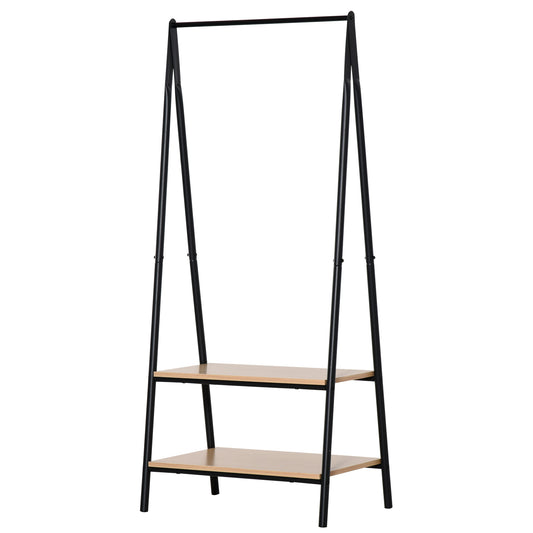 Clothes Rail, Freestanding Metal Clothes Rack with 2 Tier Storage Shelves for Bedroom and Entryway, 64 x 42.5 x 149 cm