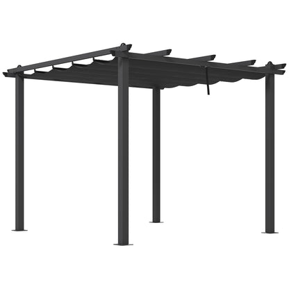 3 x 3m Aluminium Pergola with Retractable Roof and L4 Wind-proof - Dark Grey