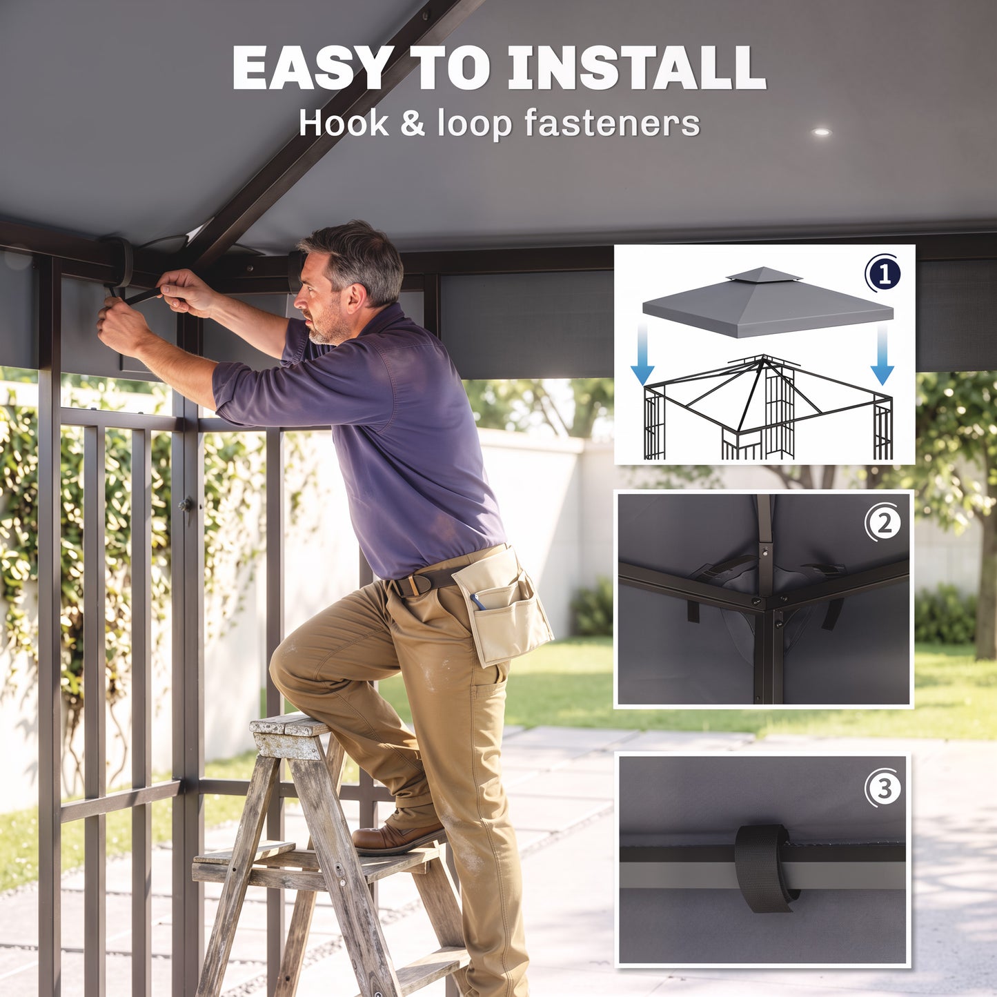 3(m) Gazebo Top Cover Double Tier Canopy Replacement Pavilion Roof Deep Grey