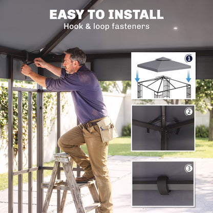3(m) Gazebo Top Cover Double Tier Canopy Replacement Pavilion Roof Deep Grey