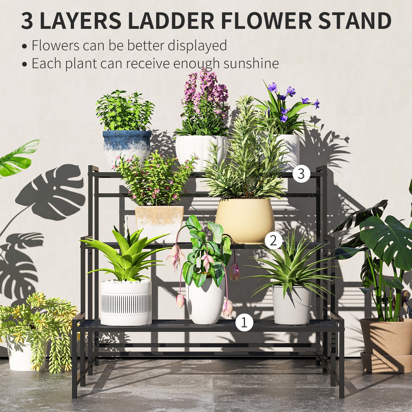 Three-Tier Metal Plant Shelf - Black