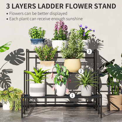 Three-Tier Metal Plant Shelf - Black