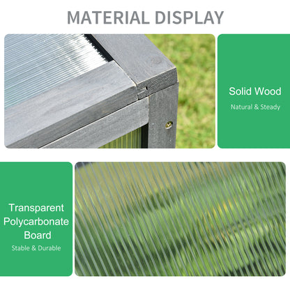 Wooden Cold Frame, Small Polycarbonate Greenhouse for Plants with Openable & Tilted Top Cover, Grey, 100 x 65 x 40cm